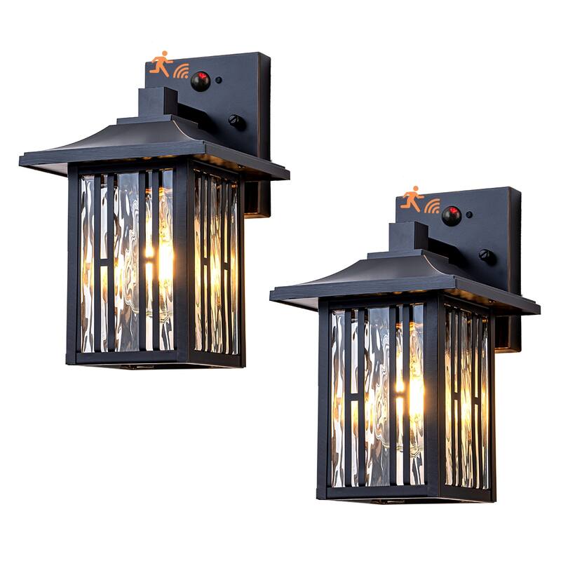 Motion Sensor Outdoor Wall Lantern with Water Glass Set of 2 - 2 Packs - 2 Packs