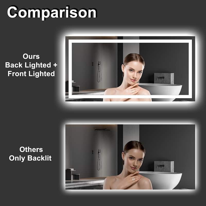 KIOTEE Super Bright Anti-fog LED Bathroom Mirror with Backlit and Front Lighting 3-Year Warranty