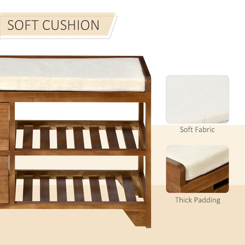 HOMCOM Shoe Cabinet, Wooden Storage Bench with Cushion, Coffee