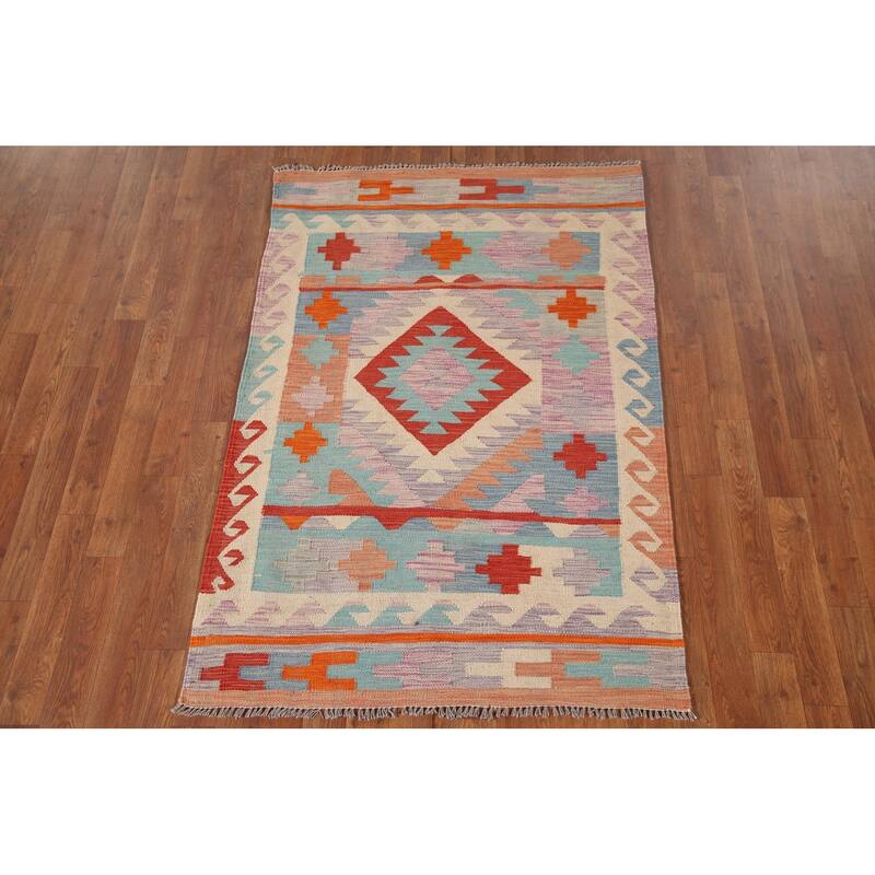 Reversible Kilim Oriental Accent Rug Hand-Woven Wool Carpet - 3'3"x 5'0"