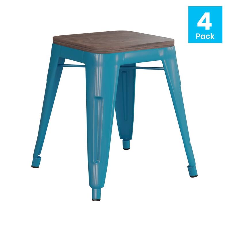 Set of 4 18" Table Height Indoor Stackable Metal Stool with Wood Seat