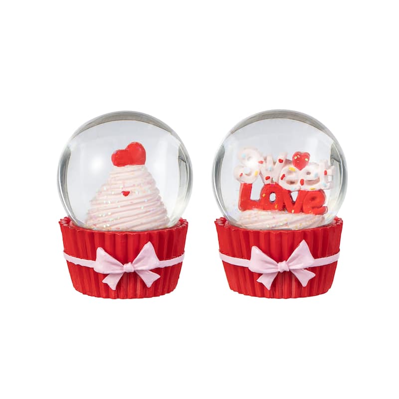 Glitzhome 3.25"H S/2 Valentine's Resin Cupcakes Waterglobes