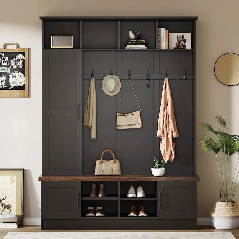 Farmhouse 78''H Hall Tree with Wide Storage Seating Bench
