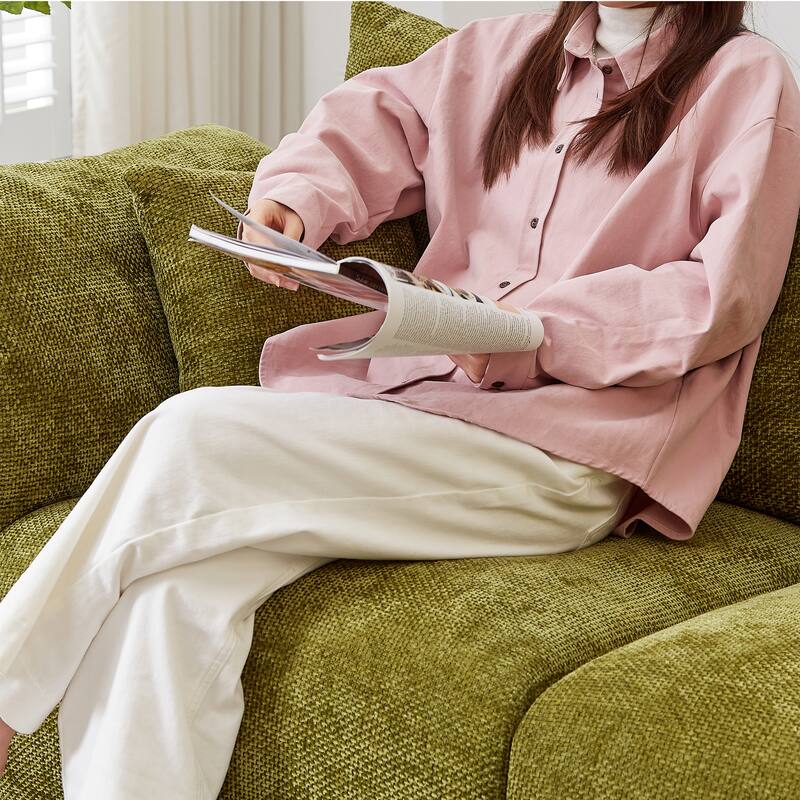 98.5" Fabric Modern Minimalist 3-Seater Sofa with 2 Pillows