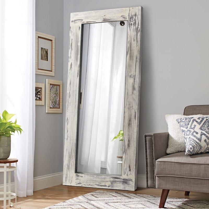 Farmhouse Rectangular Solid Wood Framed Full Length Leaning Mirror