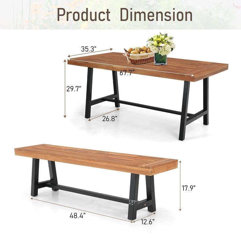 3-piece Acacia Wood Dining Set