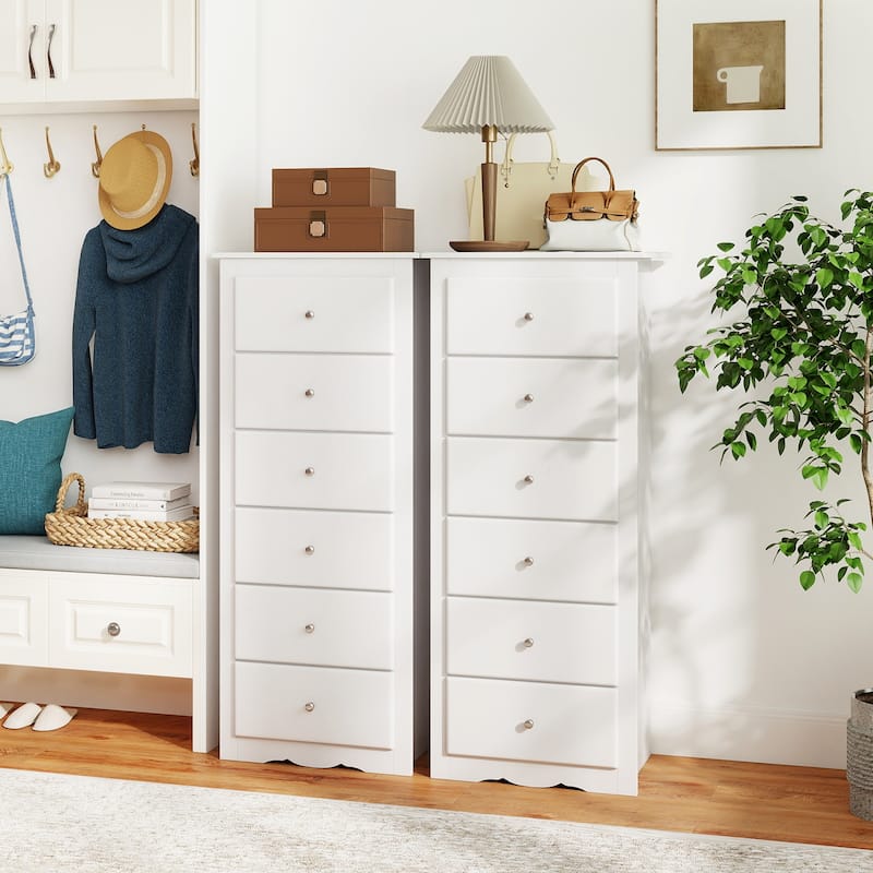 Gymax 6 Drawer Dresser 53.5'' Tall Storage Cabinet with Metal Sliding
