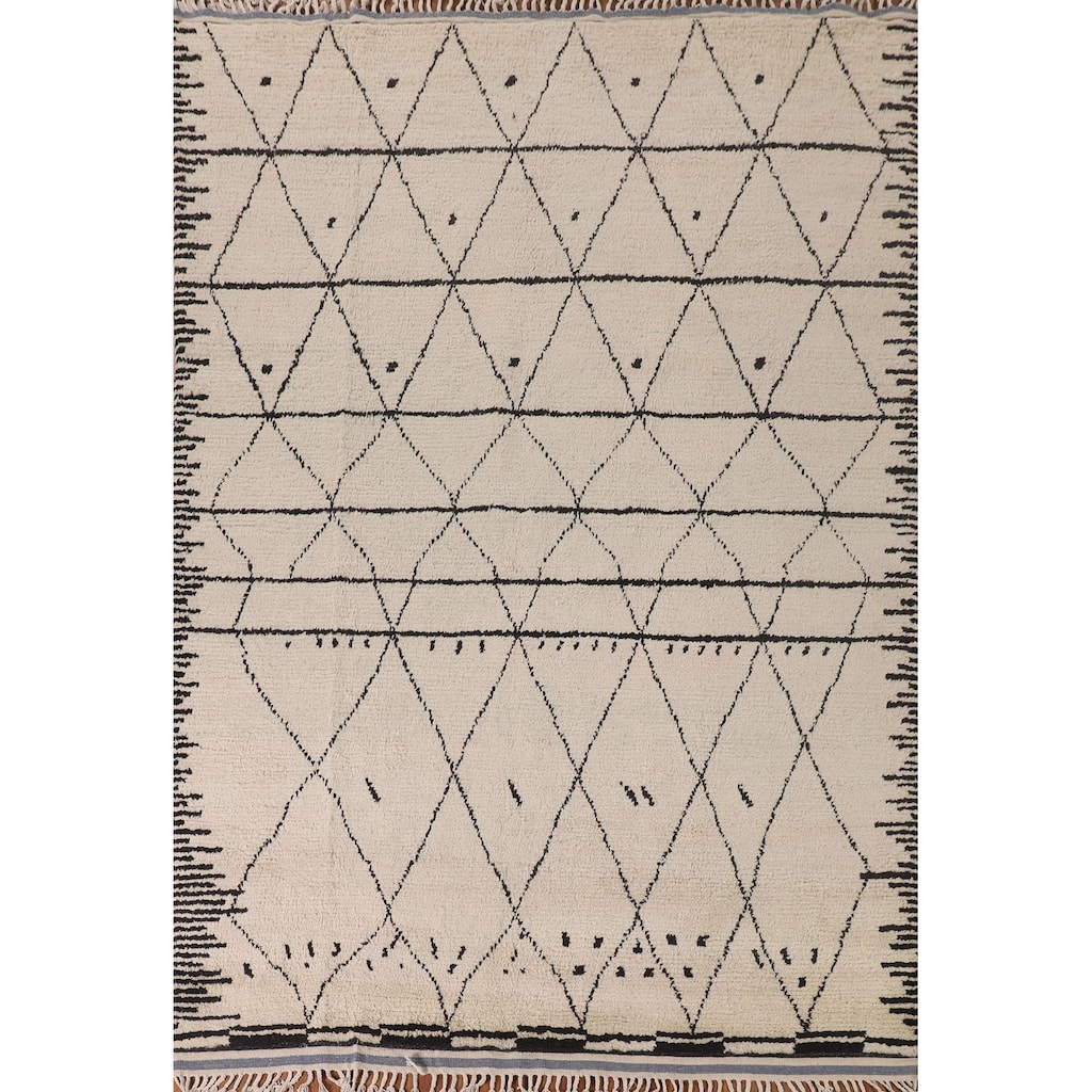 Trellis Moroccan Style Area Rug Hand-Knotted Wool Carpet - 7'10" x 10'3"