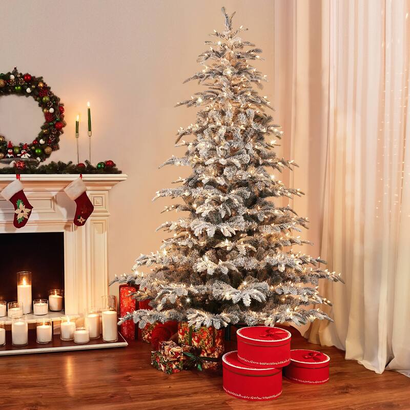 Puleo International 7.5 ft Pre-Lit Flocked Aspen Fir Artificial Tree