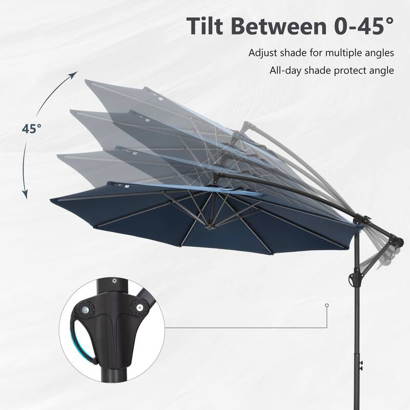 MAISON ARTS 10ft Patio Offset Umbrella Cantilever Umbrellas Market Hanging Umbrella with Crank Handle & Base Include