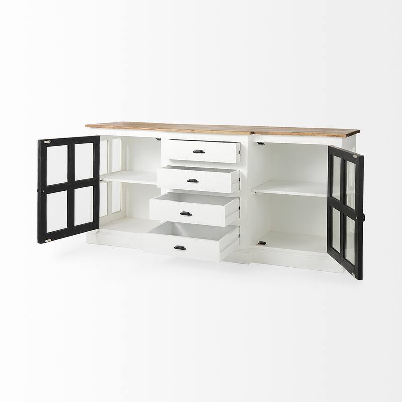 Bourchier White w/Black Trim & Medium Brown Top Solid Wood Sideboard - 75.0L x 20.8W x 34.3H