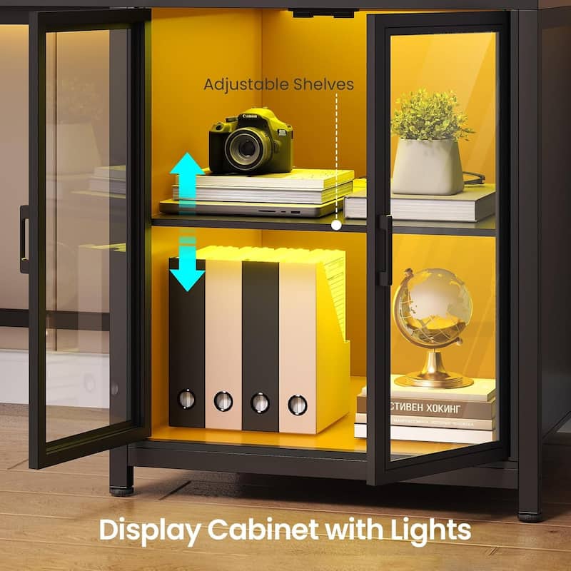 L Shaped Gaming Desk Drawers Computer Desk with Display Cabinet