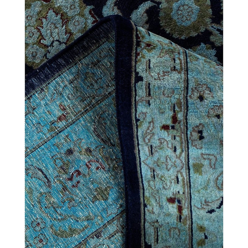 Overton Hand Knotted Wool Vintage Inspired Modern Contemporary Overdyed Blue Square Area Rug - 6' 2" x 6' 2"