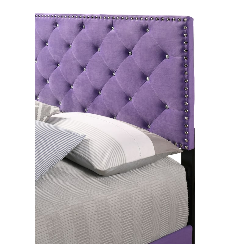 Tufted Faux Jewel Velvet Upholstered Queen Panel Bed - 83" - Purple