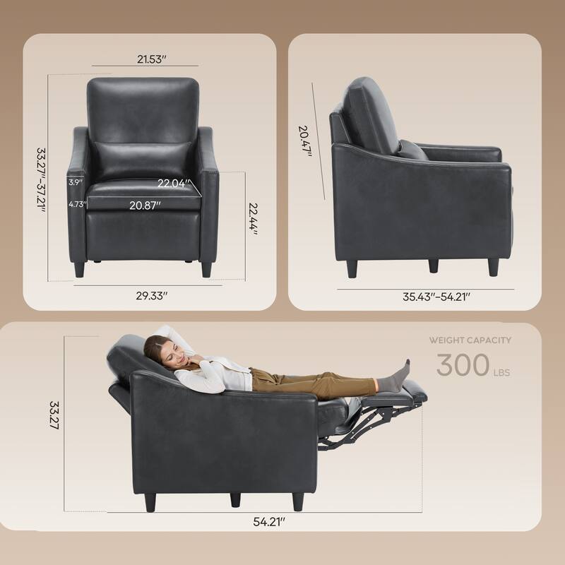 Electric Pushback Recliner with Leather Upholstery & Charging Port - Adjustable Recline for Living Room​