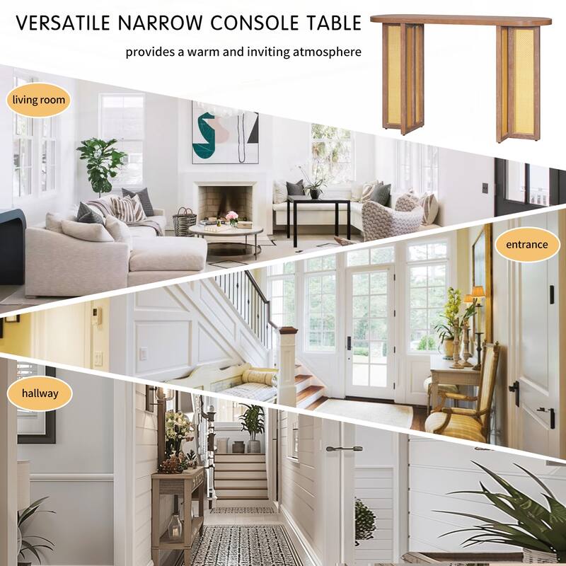 Farmhouse Rattan Console Table Entryway Table