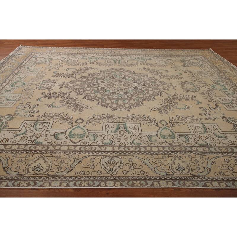 Geometric Tabriz Persian Vintage Area Rug Handmade Wool Carpet - 9'7" x 12'9"