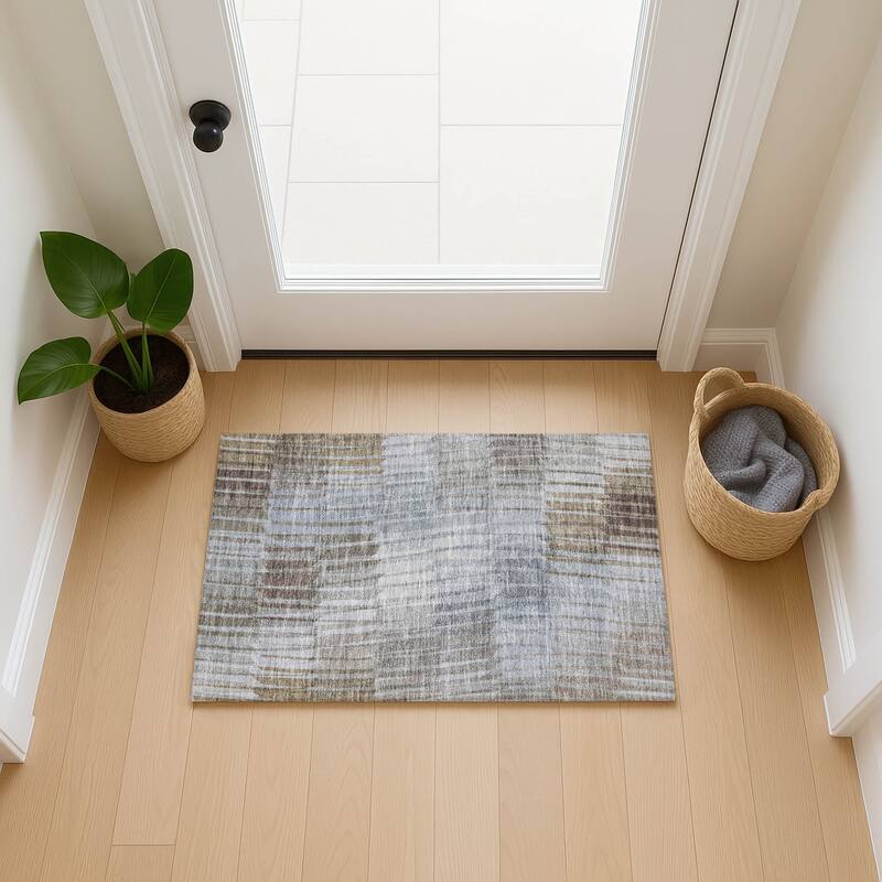 Machine Washable Indoor/ Outdoor Casual Stripe Chantille Rug