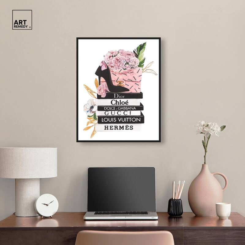 Floral Books Stack Canvas by Art Remedy