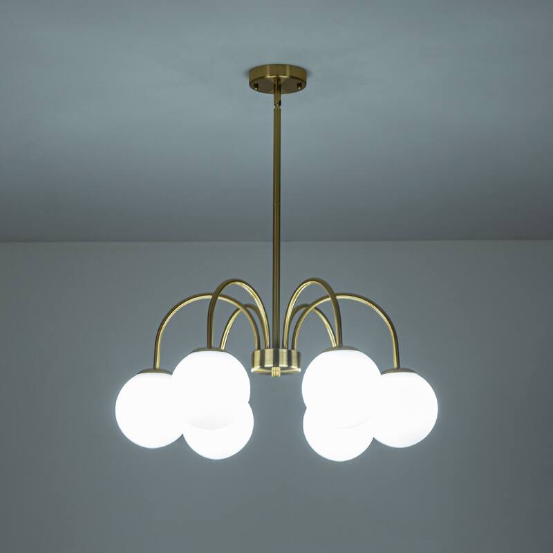 6/10-Light Modern Linear Sputnik Cluster Frosted Opaque Glass Globe Bubble Chandelier for Dining Room