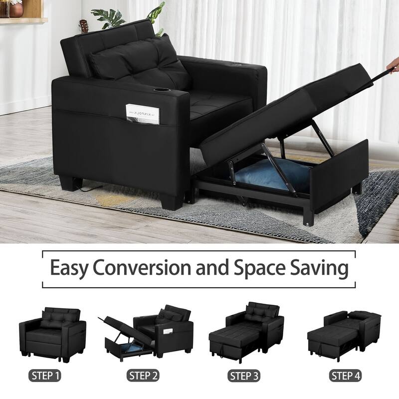 Pull Out Sofa Couch Bed Convertible Sleeper Sofa Bed with Storage Chaise, Sofa Couch