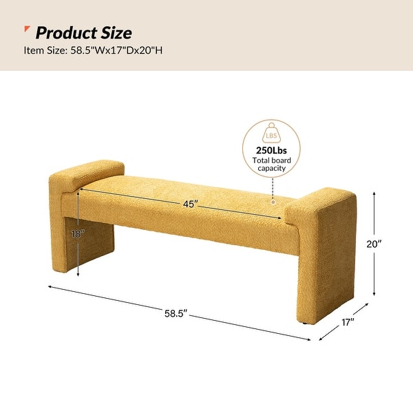 dimension image slide 4 of 5, Roland Modern 58.5''W Upholstered Bedroom Bench by HULALA HOME