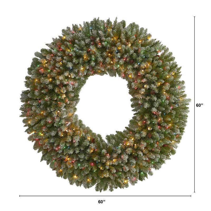 5' Giant Flocked Christmas Wreath with 280 Multicolored Lights