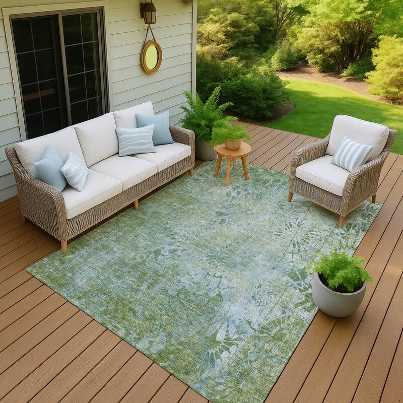 Machine Washable Indoor/ Outdoor Modern Floral Chantille Rug - Aloe - 2'6" x 3'10"