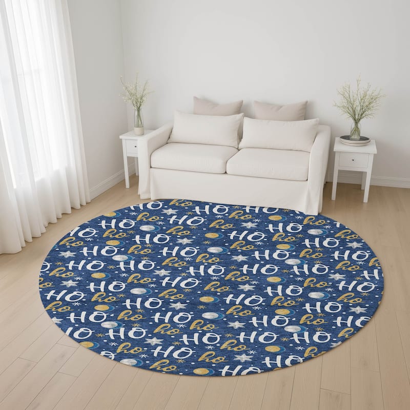 Premium Washable Super Soft Christmas Ho Ho Mayfield Rug - Navy - 8' x 8'