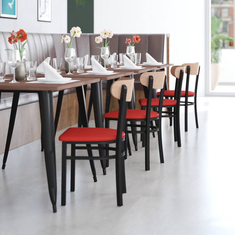 Commercial Metal Dining Chair with Wood Seat and Boomerang Back