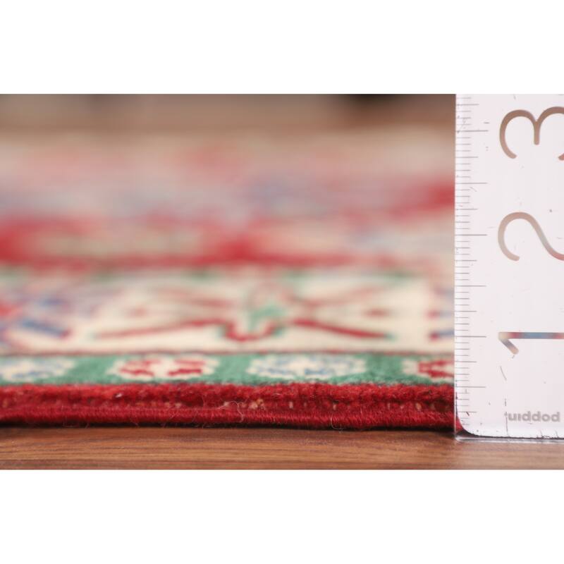 Red Kazak Oriental Area Rug Hand-Knotted Geometric Wool Carpet - 5'0" x 6'7"