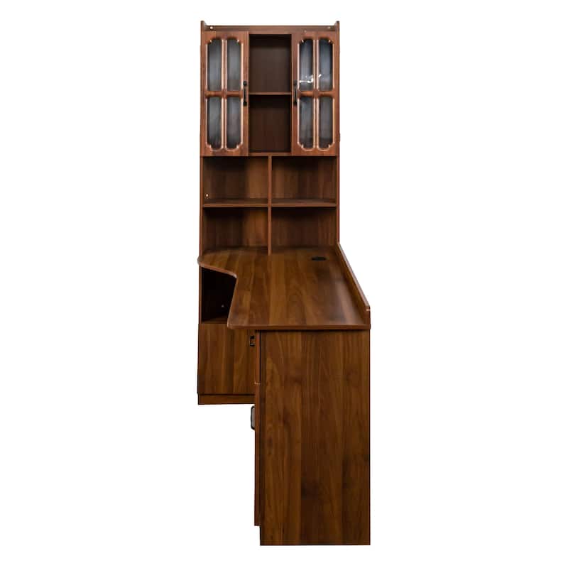 L-Shaped Corner Computer Desk,Study Modern Style Table With Drawers,Bookshelf & Hutch,2-In-1 L-Shaped Design