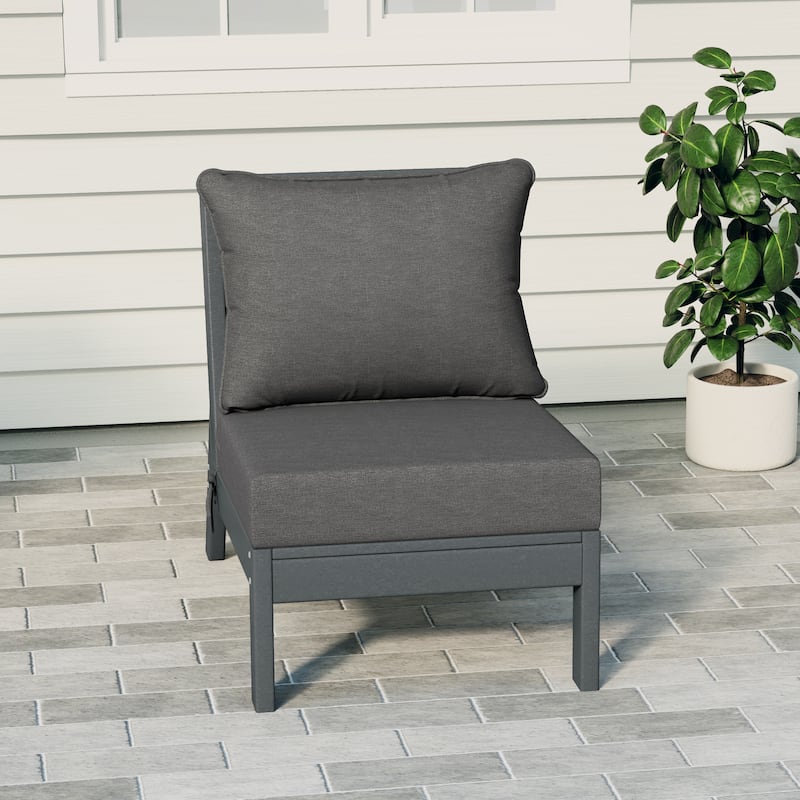 Birchwood All Weather HDPE Outdoor Patio Deep Seating Gray Armless Chair With Cushions (1-Piece)