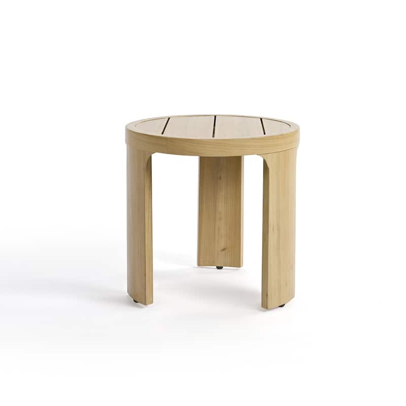 Overture 1-Piece Natural Wood Grain Aluminum Outdoor Round-Edge Table - 19 x 19