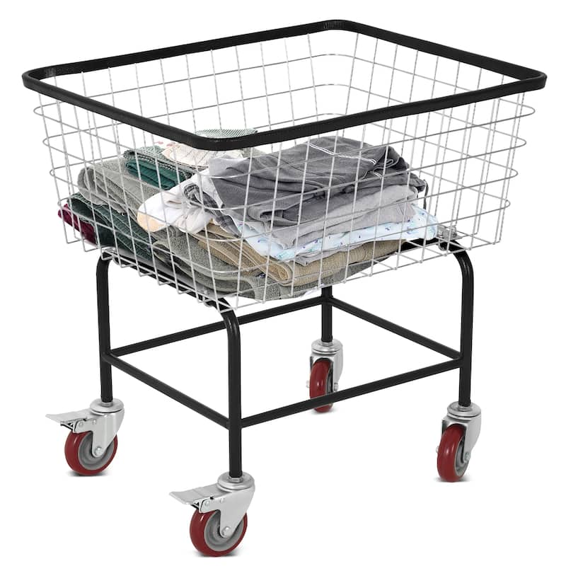 Commercial-Grade 4.5 Bushel Wire Laundry Basket Cart with Wheels - Silver