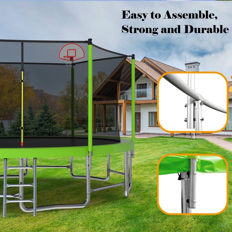 15FT Large Recreational Trampoline with Safety Enclosure Net for Kids in Outdoor Backyards
