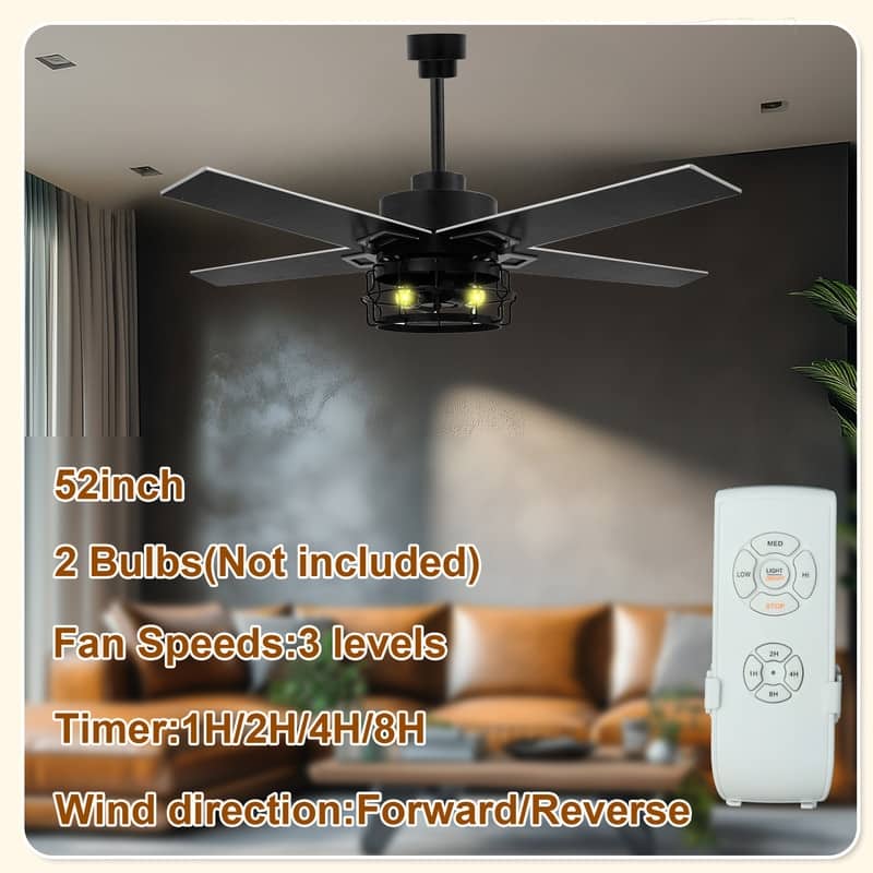 52 Inch Ceiling Fans with Lights and Remote, Reversible Airflow, Noiseless for Bedroom, Living Room, Indoor/Outdoor Use