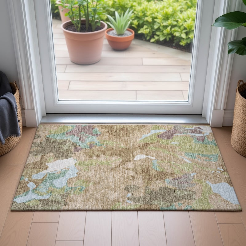 Machine Washable Indoor/Outdoor Modern Brushstrokes Chantille Rug