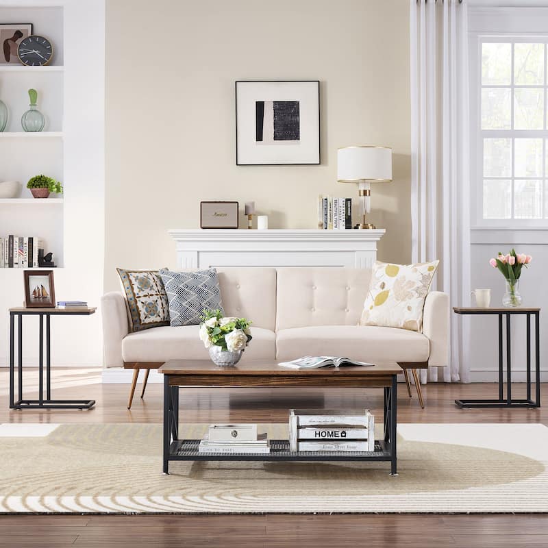 Javlergo 3-pieces Coffee Table Set for Living Room Wood Coffee Table and C End Tables Set - Grey