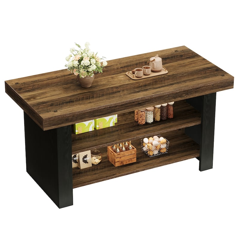 55-Inch Center Island Table with Storage, Farmhouse Kitchen Island