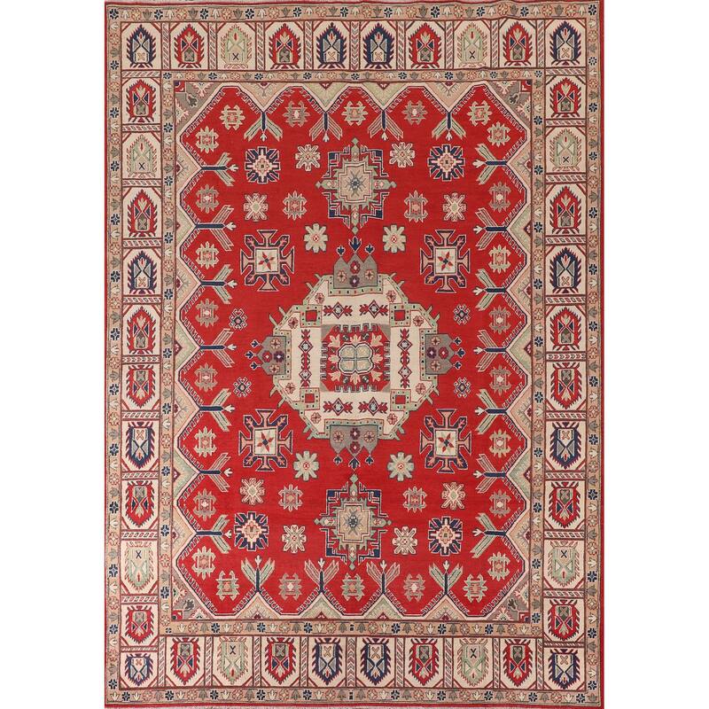 Geometric Red Kazak Area Rug Handmade Wool Carpet - 8'5"x 11'3"