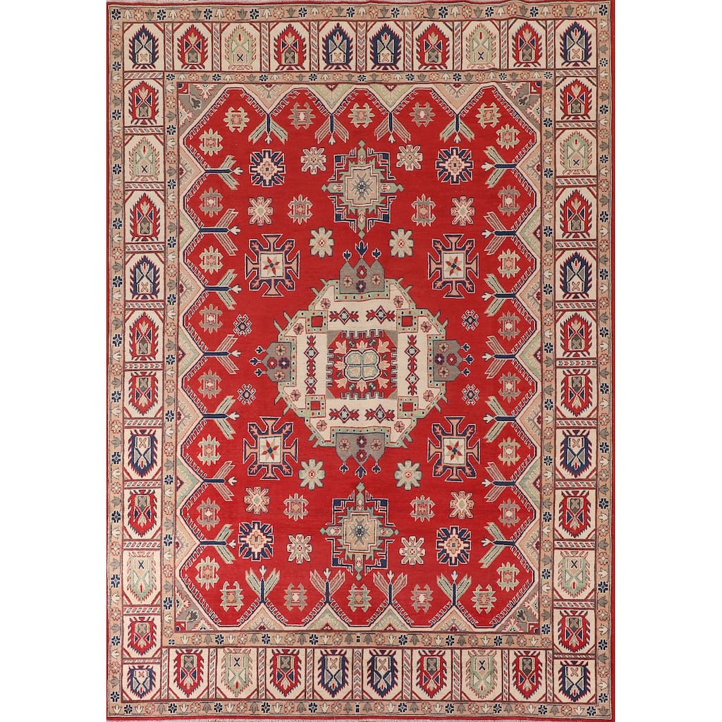 Geometric Red Kazak Area Rug Handmade Wool Carpet - 8'5"x 11'3"