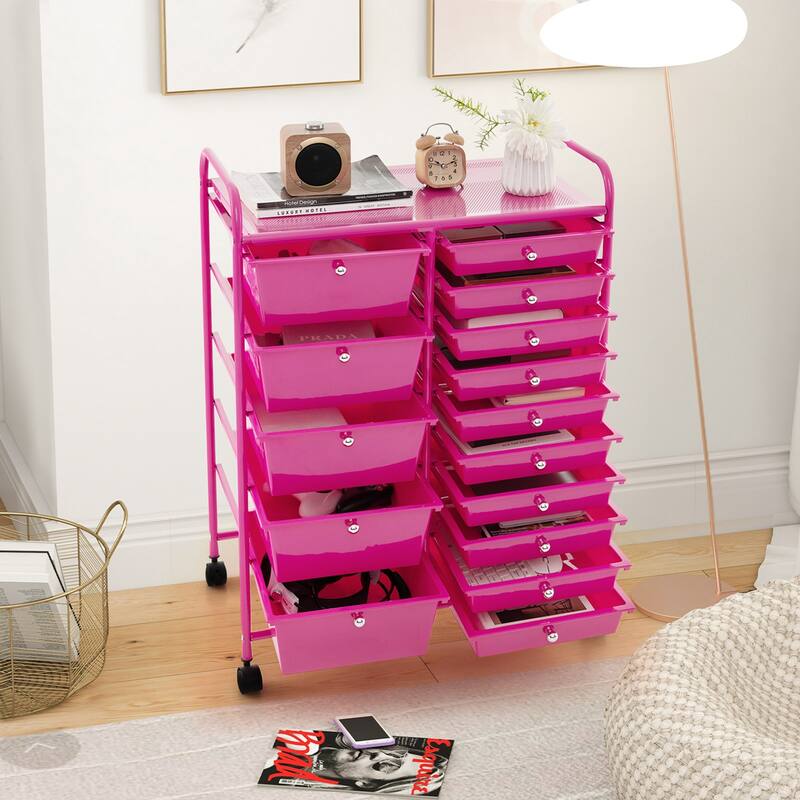 Costway 15 Drawer Rolling Storage Cart Tools Scrapbook Paper Office - See Details