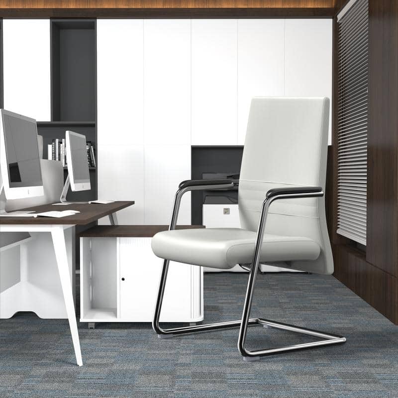 Aleen Leather Office Chair with Fixed Armrests, Upholstered, High Back, Iron Frame, and Easy Assembly for Home or Work Office