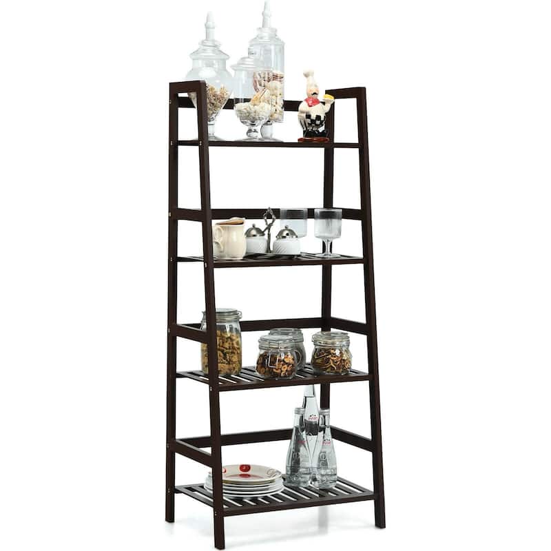 4-Tier Bamboo Ladder Shelf-Brown - 19" x 12.5" x 45" (L x W x H)