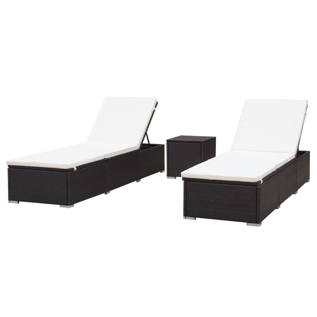 Patio Furniture Chaise Lounge Pe Brown Rattan Lounger Light Grey Cushion Garden Chair Outdoor Pool Sunbed