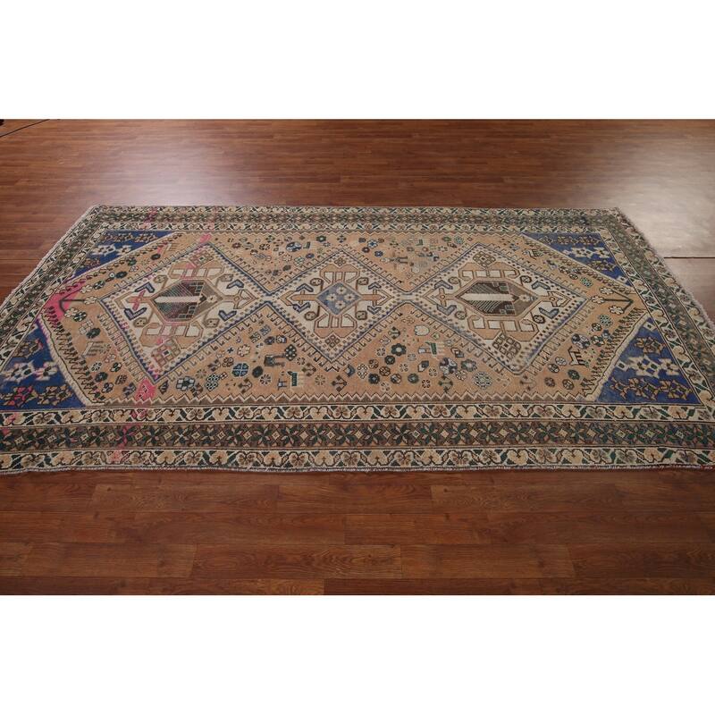 Orange Bakhtiari Persian Vintage Area Rug Handmade Wool Carpet - 5'1" x 9'9"