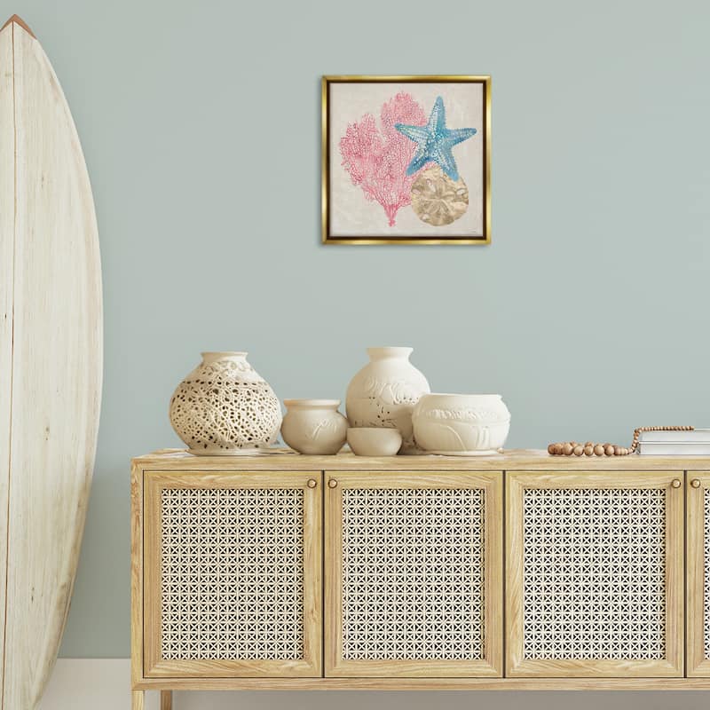 Stupell Sea Life Trio on Beige Framed Floater Canvas Wall Art Design By Amber Sterling