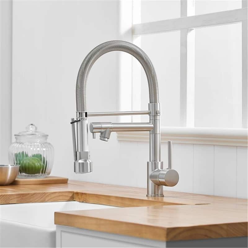 Commercial Pull Down Kitchen Sink Faucet With Sprayer Single Hole Kitchen Sink Faucets Brushed Nickel One Handle Modern Taps - Brushed Nickel