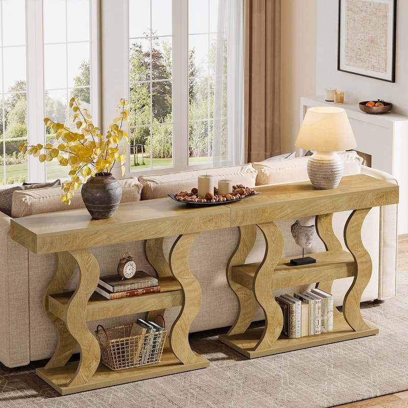 41" Console Table for Entryway, 3-Tier Wood Sofa Table with Storage Shelves for Living Room, Hallway, Foyer, Entrance